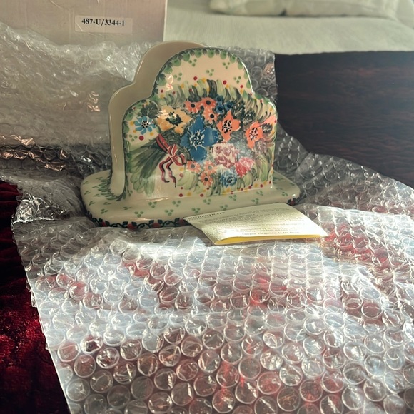 NIB ceramika artystyczna boleslawiec European stoneware napkin holder- Poland - Picture 2 of 8